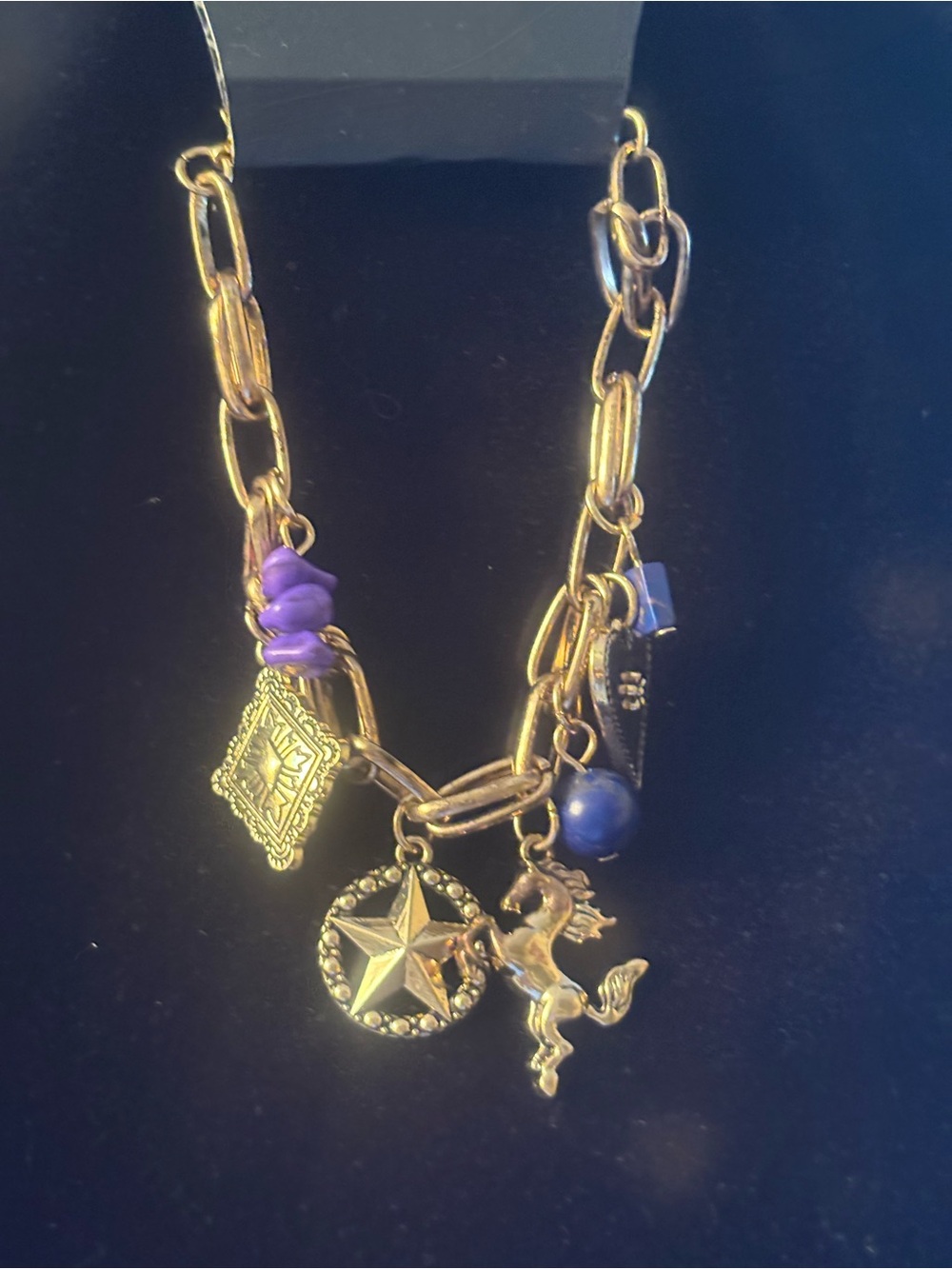 asilverTone Charm Necklace with Purple Accents